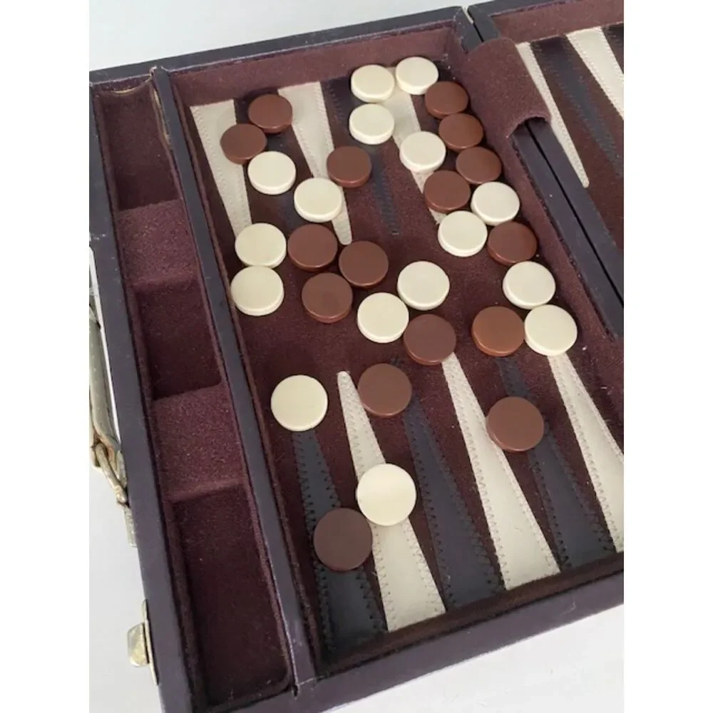 Backgammon Game Set Faux Leather Brown Case